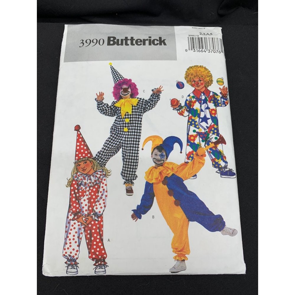 Clown Costume Pattern by Butterick, Fits Kids 2.3.4.5 *CUT